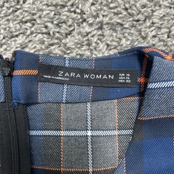 Zara Top Blue Sleeveless Shirt Pleated Plaid Asymmetric - Picture 6 of 9